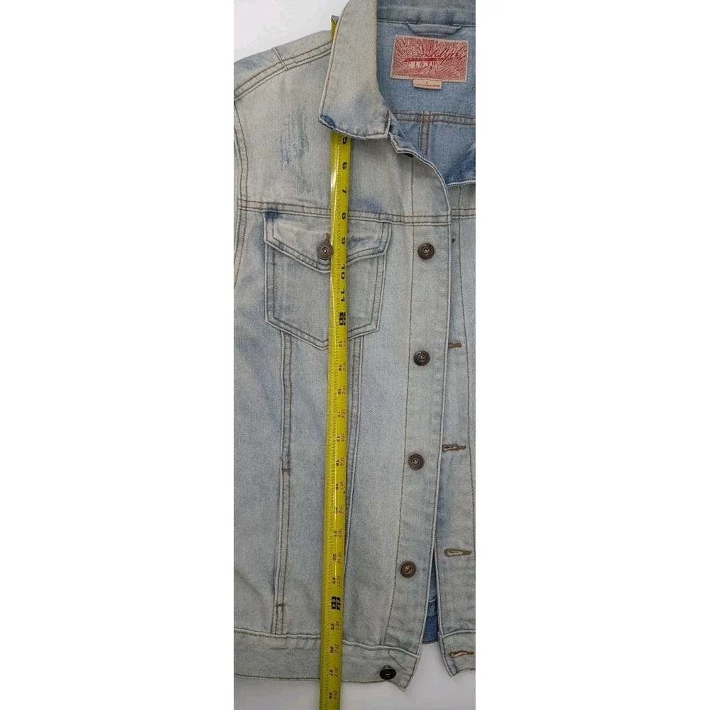 Light Wash Distressed Denim Jean Jacket Men's Size L Grunge Indie Sleeze Western
